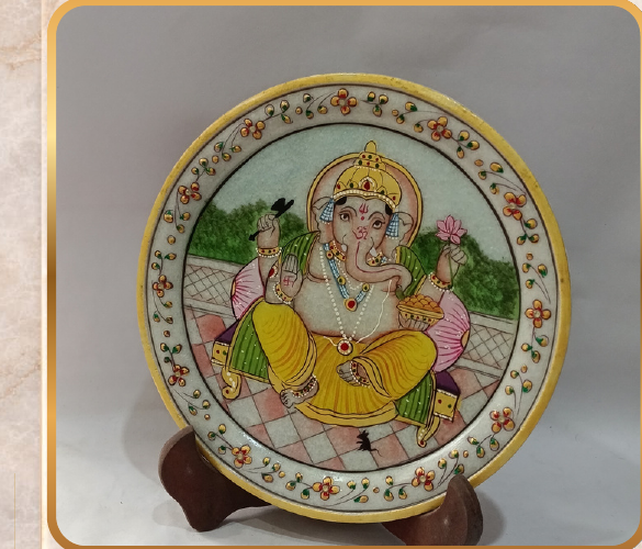 Marble Plate – Meenakari, Size: 9"