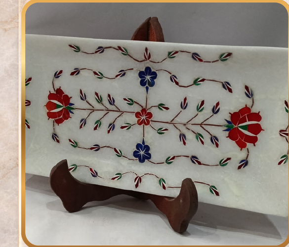 Marble Tray – Inlay Work, Size: 12x6"