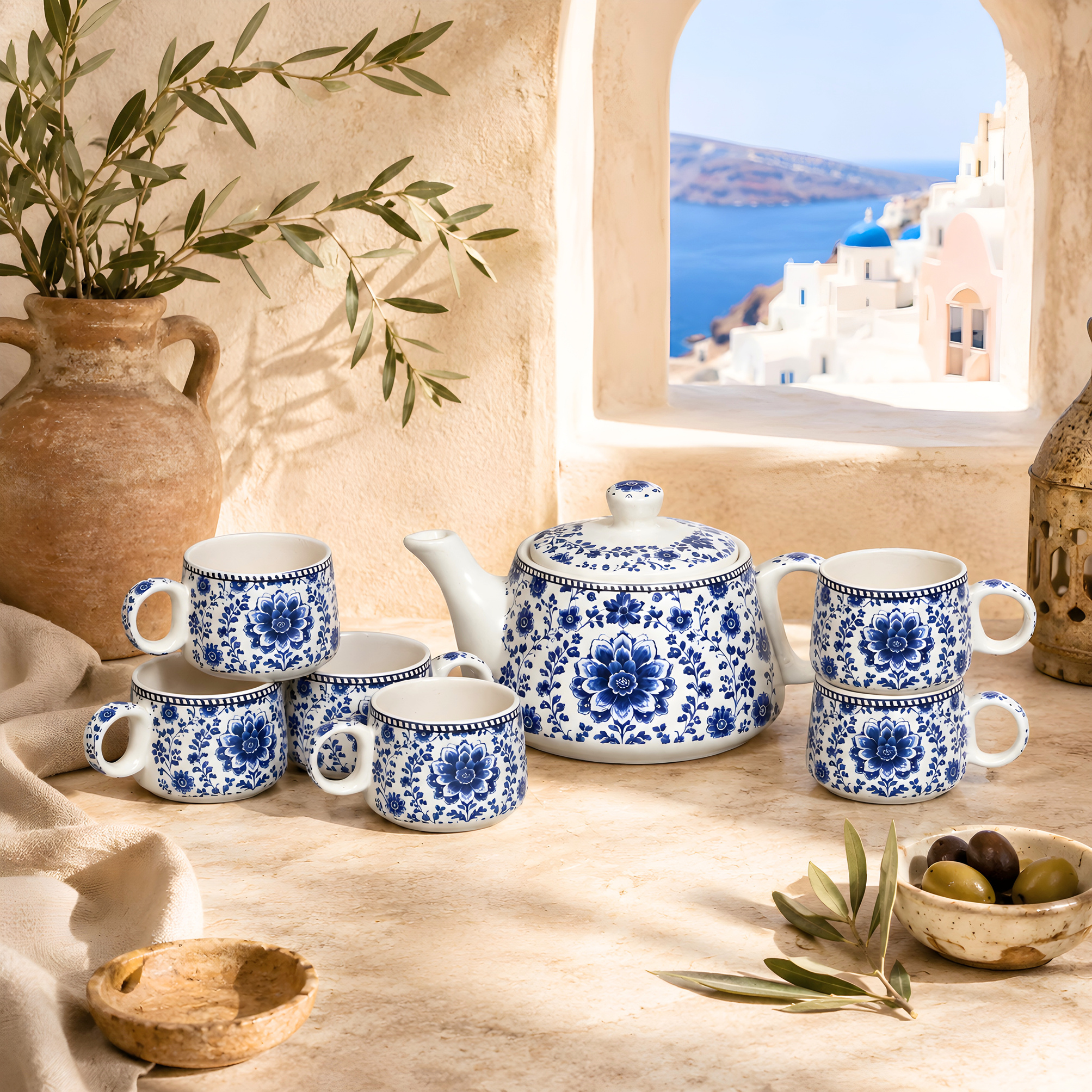 Classic Ceramic Tea Set — Blue Heritage — Blue / White