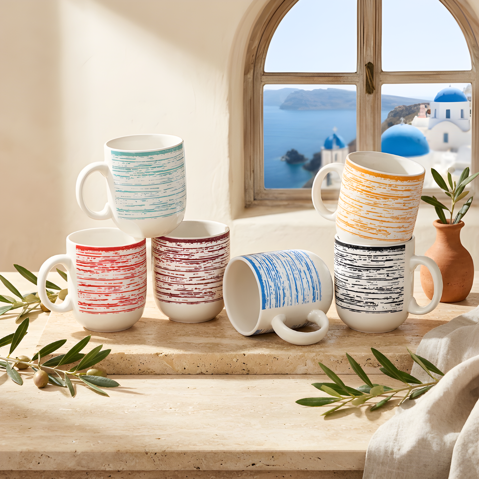 Sienna Stripe Ceramic Mugs — Assorted Pastel Stripes — Assorted Pastel Stripes