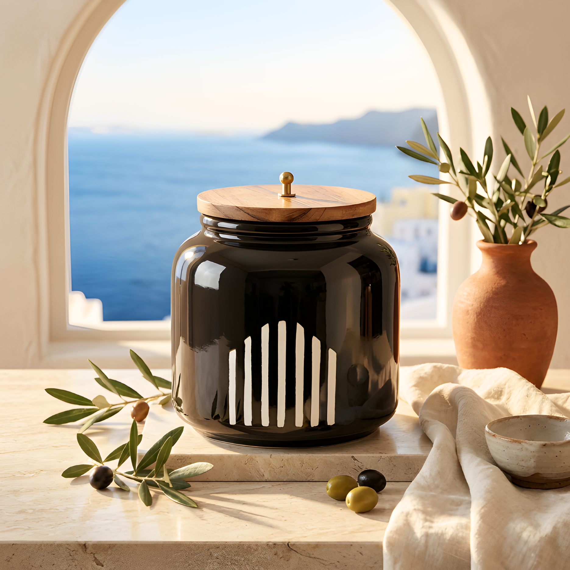 Nexus Black Stripe Ceramic Storage Jar — Black / Ivory — Black / Ivory