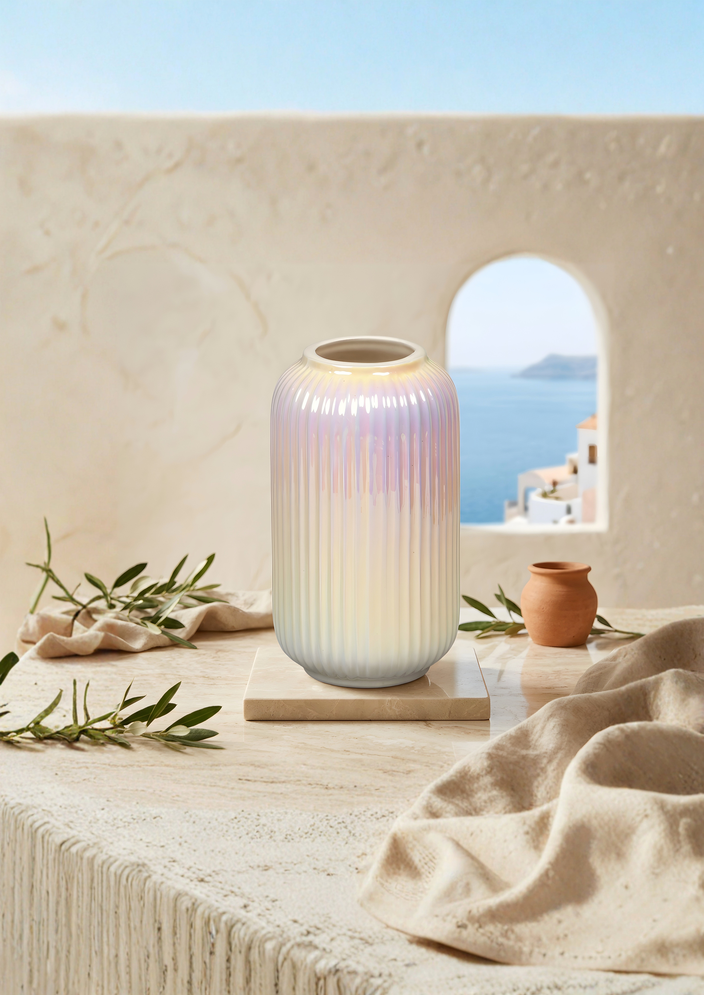 Luster Flutes Ceramic Vase — Pearl / Iridescent Pink — Pearl / Iridescent Pink
