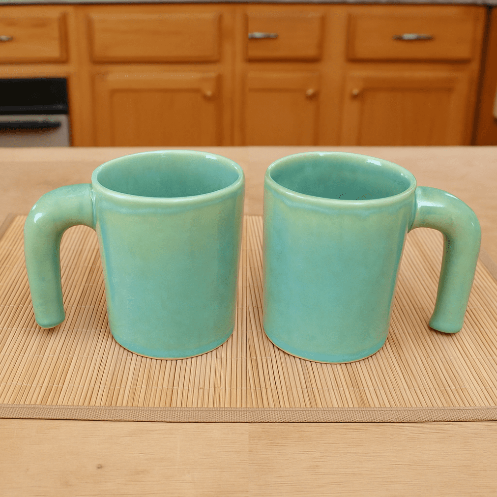 Handcrafted Aqua Green Ceramic Mug – Minimalist Design Set of 2 pcs Mug, 300 ml