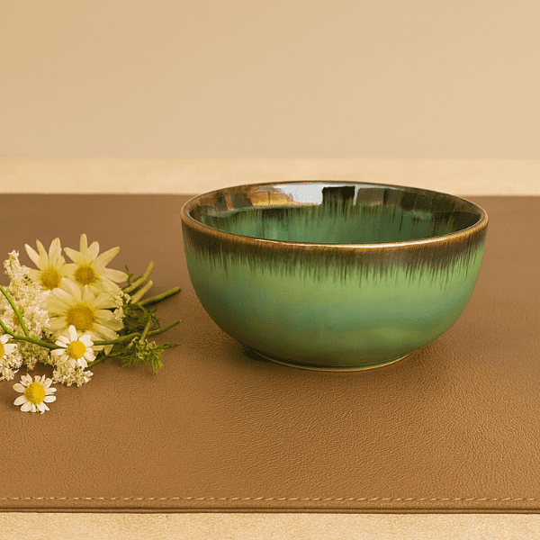Handcrafted Ceramic Bowl – Forest Green Reactive Glaze