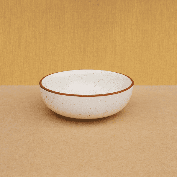 Speckled White Ceramic Bowl with Terracotta Rim – Rustic Minimalist Design