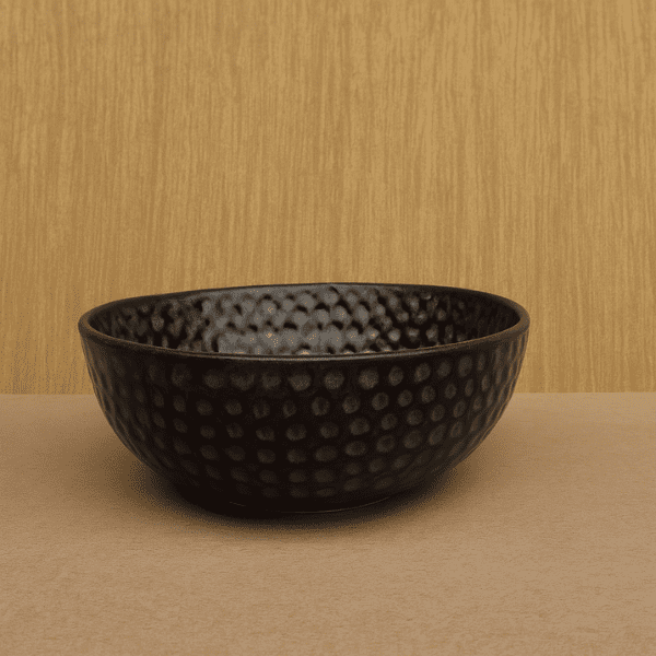 Handcrafted Textured Black Ceramic Bowl – Matte Finish with Dotted Pattern
