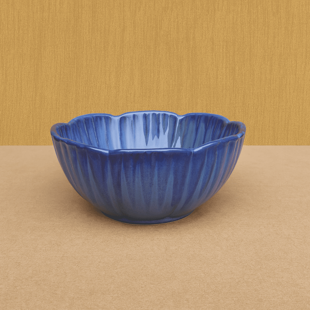 Handcrafted Ceramic Serving Bowl – Deep Ocean Blue Glaze