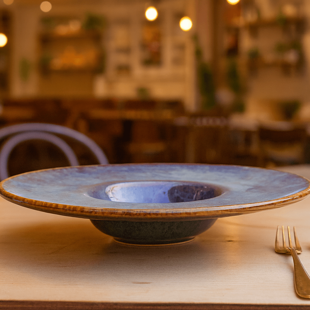 Handcrafted Ceramic Pasta Plate – Multitone Glazed Finish with Golden Rim