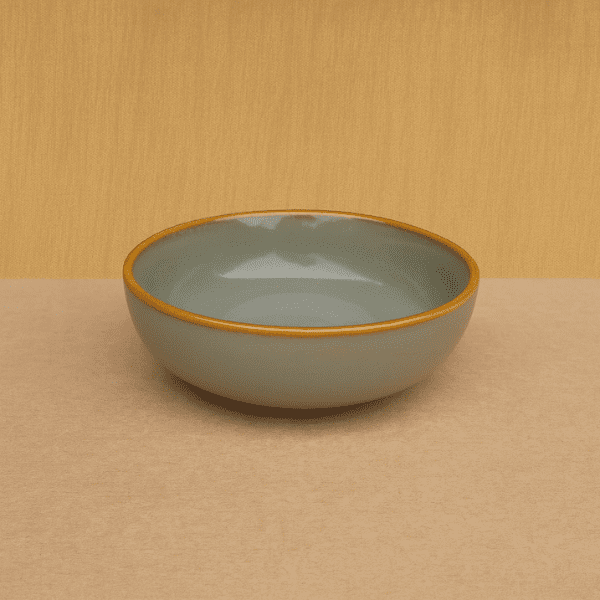 Matte Sage Green Ceramic Bowl with Amber Rim – Handcrafted Stoneware
