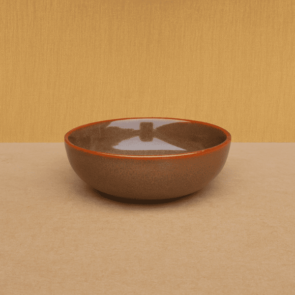 Glossy Brown Ceramic Bowl with Terracotta Rim – Handcrafted Stoneware