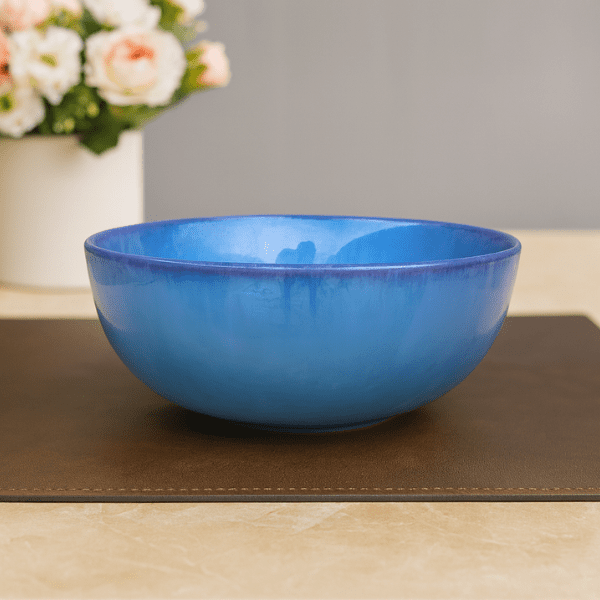Handcrafted Deep Blue Ceramic Bowl – Glossy Glazed Stoneware Serving Bowl