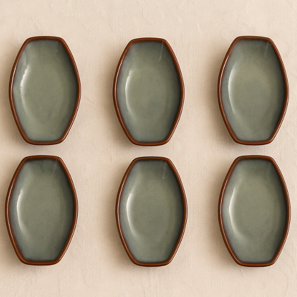 Handcrafted Olive Green Ceramic Serving Mini Boat – Set of 6