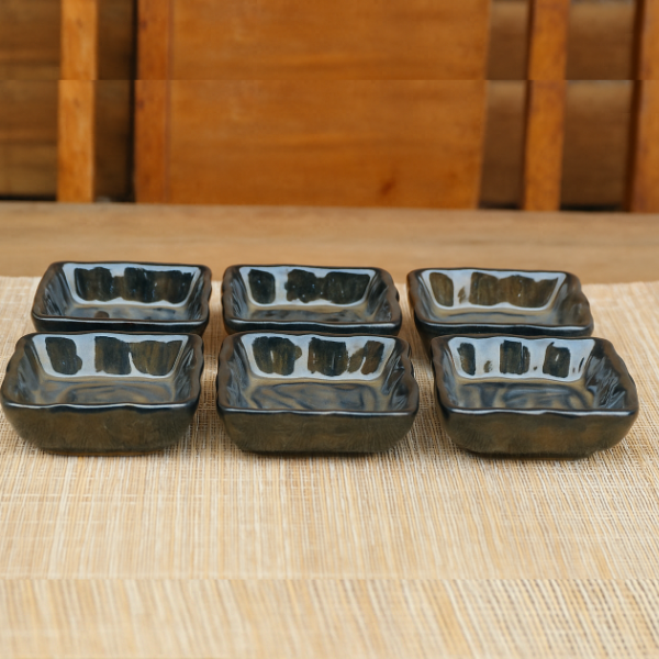 Handcrafted Black Ceramic Square Bowls – Set of 6