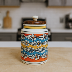 RNS-0643 red ceramic jar close-up detailing
